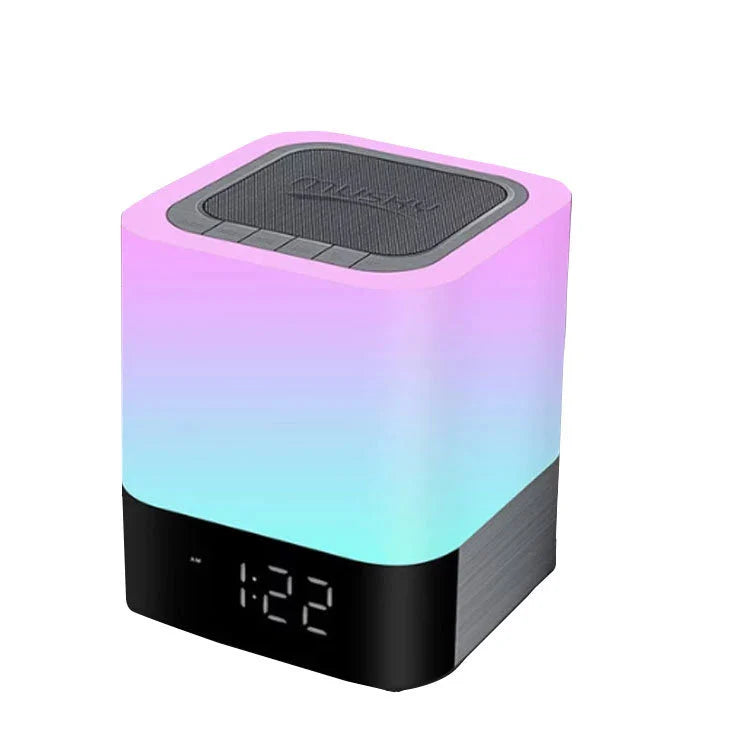Enceinte Bluetooth avec lampe LED veilleuse et réveil intégré – design moderne