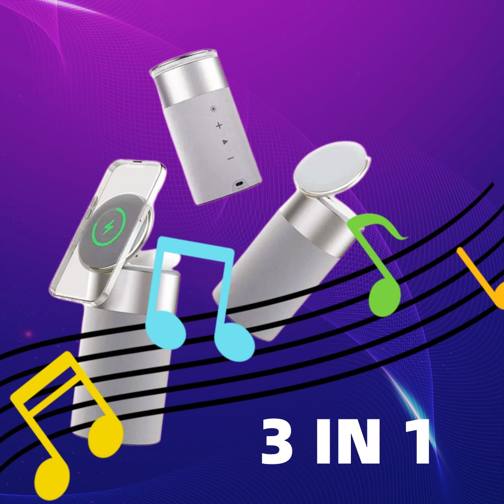 Station chargeur sans fil Bluetooth 3-en-1 avec lampe tactile & haut-parleur portable