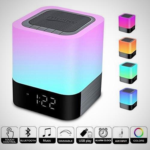 Enceinte Bluetooth 5-en-1 avec lampe LED veilleuse & réveil – haut-parleur sans fil 5W + ampli basse, batterie 4000mAh